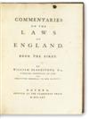 LAW BLACKSTONE, WILLIAM, Sir. Commentaries on the Laws of England. 4 vols. 1765-66-68-69